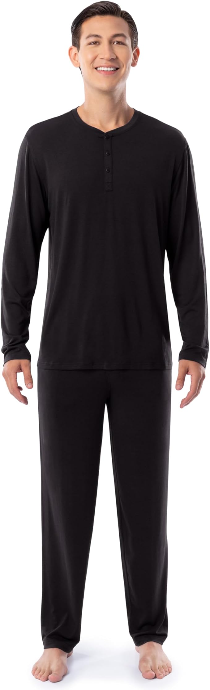 Myclawshirts Men's 360 Stretch Long Sleeve Henley Top and Pant Sleep Pajama Set